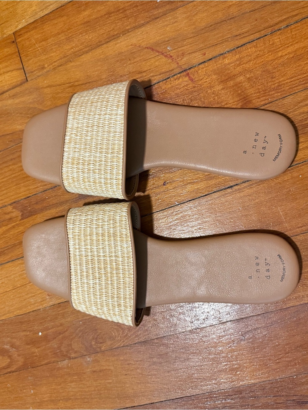 Neutral Tan Slide Sandals with Woven Strap